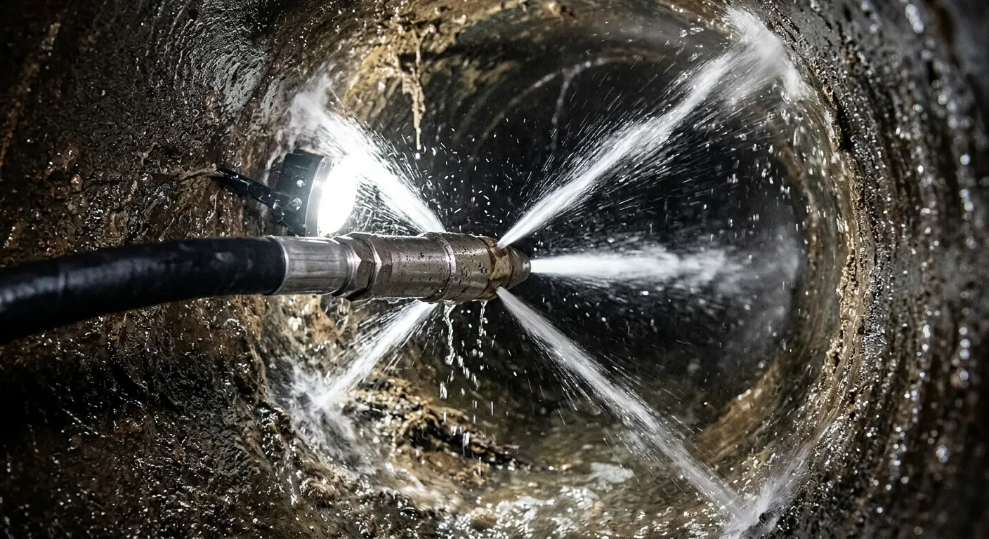 High-pressure hydro jetting nozzle cleaning sewer pipe for Emergency Drain Service in Dothan